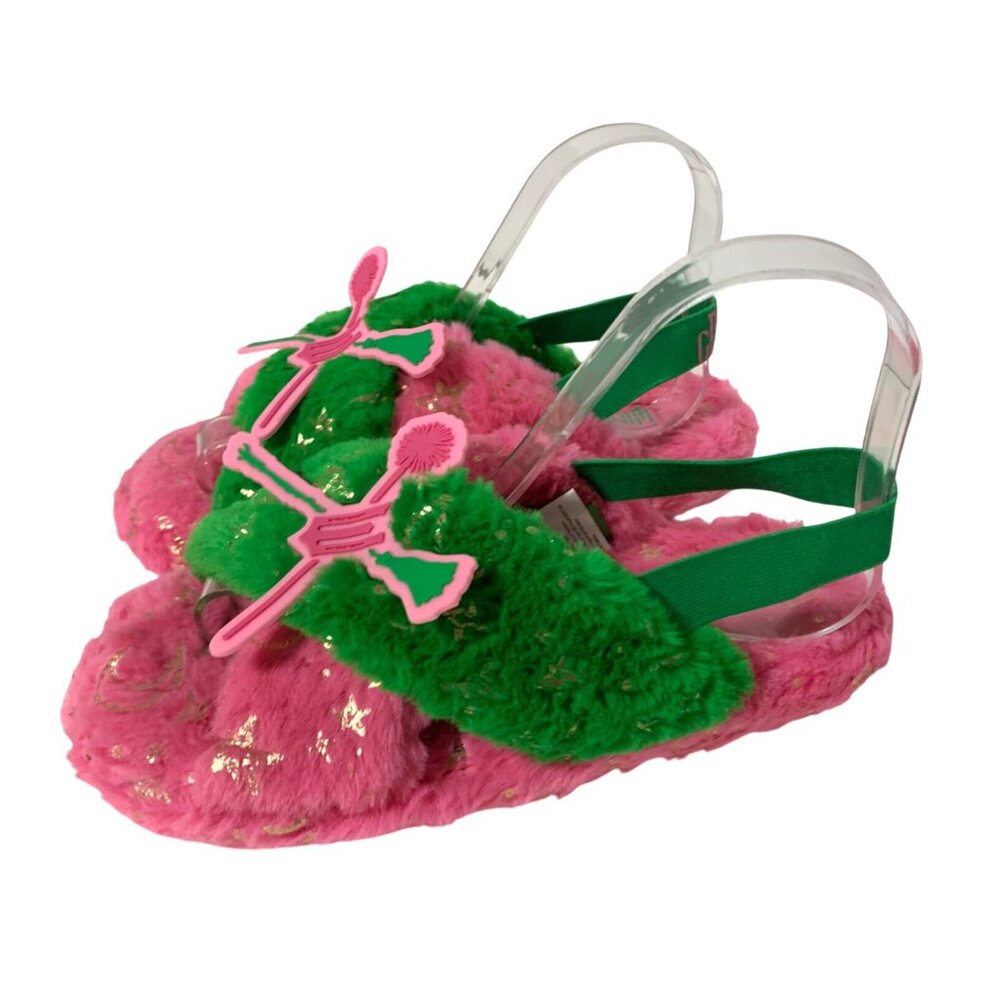 Universal Wicked Womens Size 5 6 Green Pink Sparkle Defy Gravity Fuzzy Soft Slip
